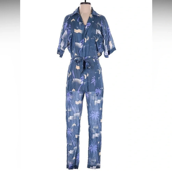 Paradised blue Apres beach jumpsuit zipper front size XS excellent condition - Picture 3 of 8